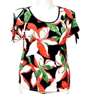 NAIF - green, white, orange floral short sleeve shirt  women's size M